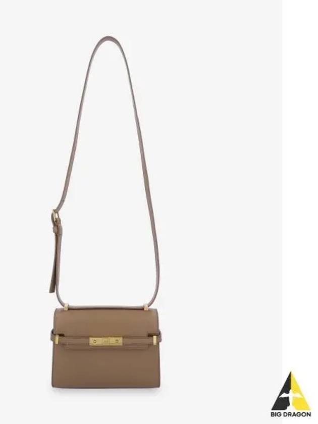 Manhattan Mini Embossed Gold-Tone Logo Leather Cross Bag Beige - SAINT LAURENT - BALAAN 2