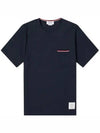 Men's Medium Weight Jersey Tipped Pocket Crewneck Short Short Sleeve T-Shirt Navy - THOM BROWNE - BALAAN 2