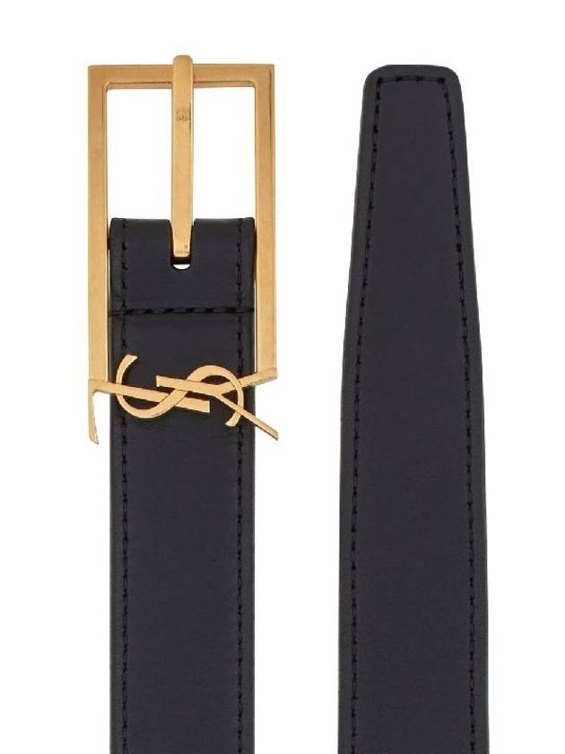 Logo Leather Belt Black - SAINT LAURENT - BALAAN 3