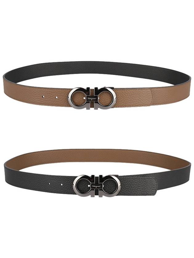 Gancini Reversible Adjustable Leather Belt Cane Sugar Brown Black - SALVATORE FERRAGAMO - BALAAN 10