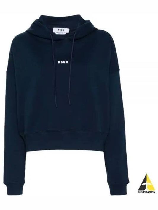 Logo Print Crop Cotton Hoodie Navy - MSGM - BALAAN 2