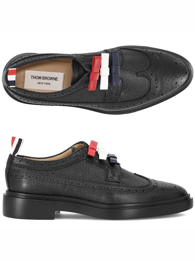 Women's Peple Grain 3 Bow Long Wing Derby Black - THOM BROWNE - BALAAN.