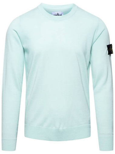 Logo Patch Round Neck Knit Top Aqua - STONE ISLAND - BALAAN 1