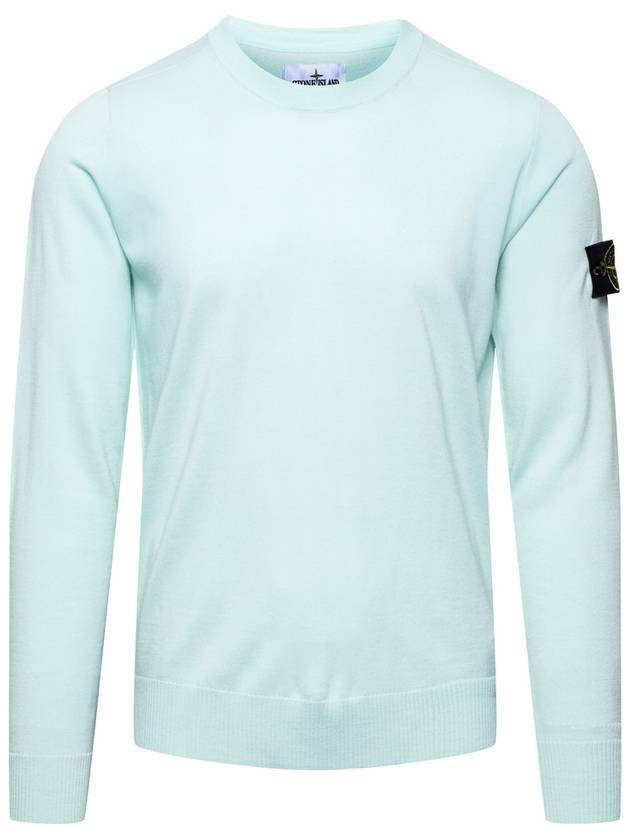 Logo Patch Round Neck Knit Top Aqua - STONE ISLAND - BALAAN 1