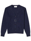 Heart Logo V Neck Cashmere Cardigan Navy - AMI - BALAAN 2