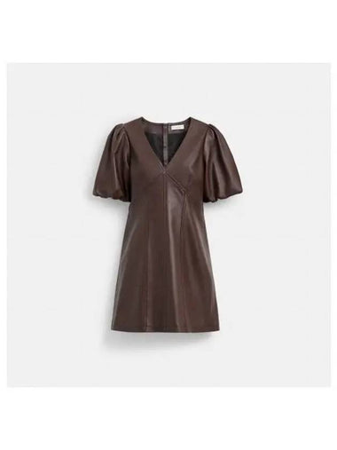 Leather puff sleeve dress CT388 BRN - COACH - BALAAN 1