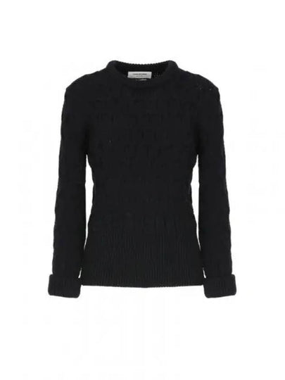 Merino Crisscross Cable Stitch Crewneck Knit Top Navy - THOM BROWNE - BALAAN 2