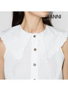 Ruffle Collar Button Sleeveless Shirt White - GANNI - BALAAN 5