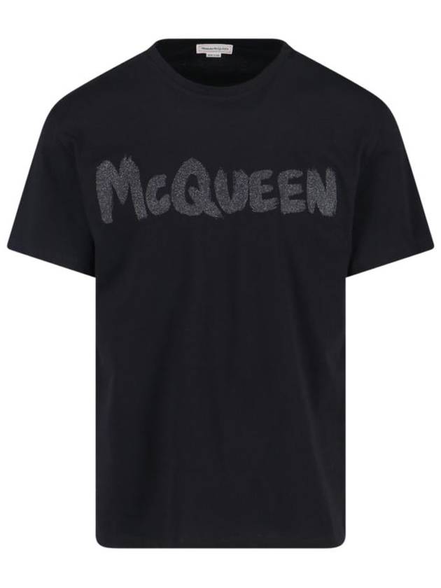 Graffiti Logo Print Short Sleeve T-Shirt Grey Black - ALEXANDER MCQUEEN - BALAAN 2