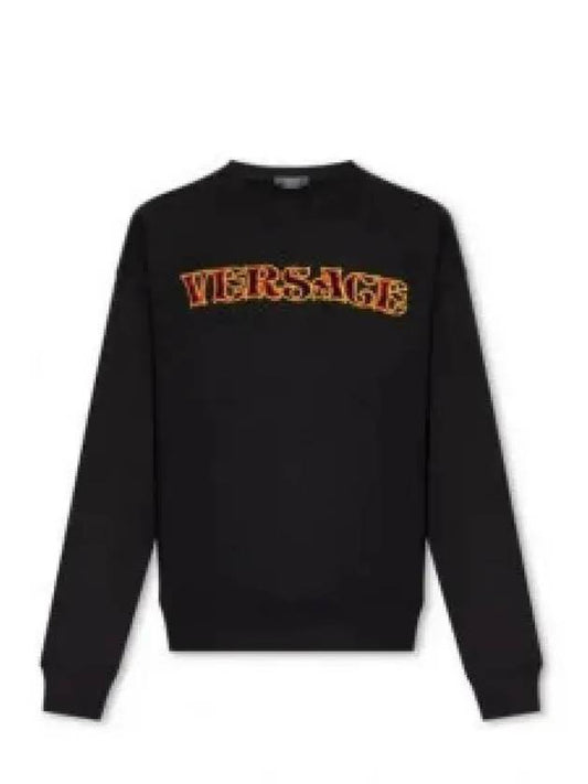 Embroidered Cotton Crewneck Sweatshirt Black - VERSACE - BALAAN 2