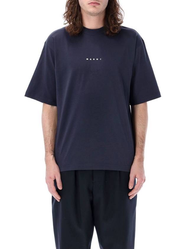 Logo Organic Cotton Short Sleeve T-Shirt Navy - MARNI - BALAAN 2