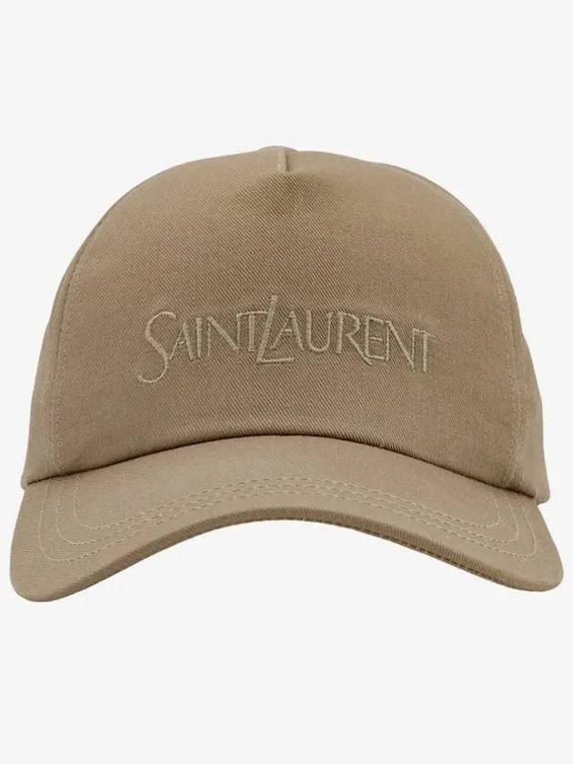 Embroidered Logo Gabardine Weave Cotton Ball Cap Beige - SAINT LAURENT - BALAAN 2