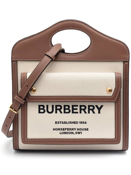 Mini Two-Tone Canvas And Leather Pocket Bag Natural Malt Brown - BURBERRY - BALAAN 2