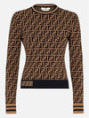 FF Logo Knit Top Brown - FENDI - BALAAN.