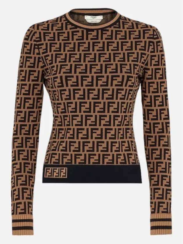 FF Logo Knit Top Brown - FENDI - BALAAN 4