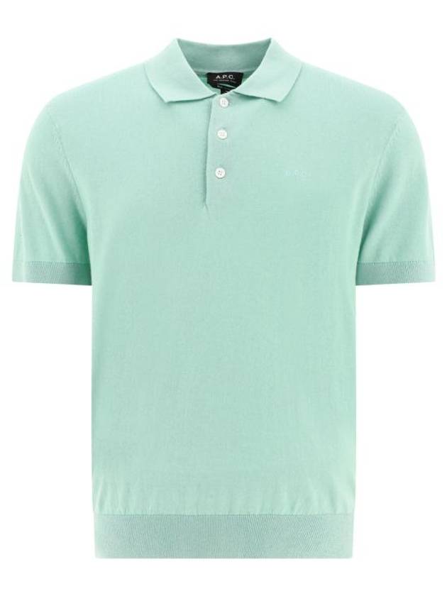 Embroidered Logo Knit Polo Shirt Green - A.P.C. - BALAAN 1