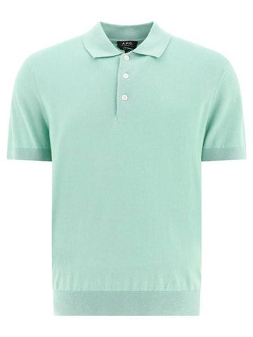 Embroidered Logo Knit Polo Shirt Green - A.P.C. - BALAAN 1