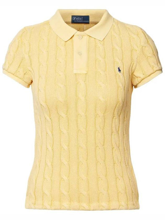 Slim Fit Cable Knit Polo Shirt Yellow - POLO RALPH LAUREN - BALAAN 2