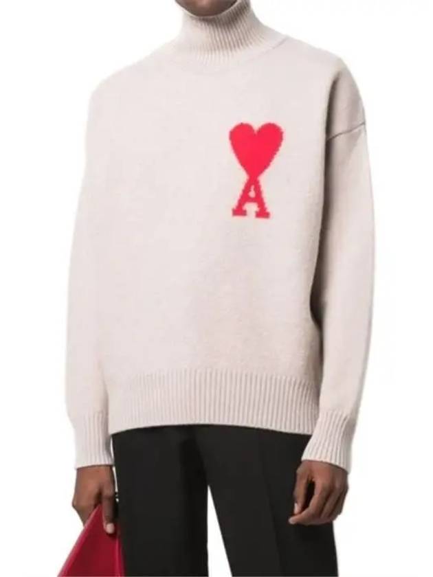 Big Heart Logo Wool Knit Turtleneck Beige - AMI - BALAAN 2