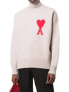 Big Heart Logo Wool Knit Turtleneck Beige - AMI - BALAAN 2