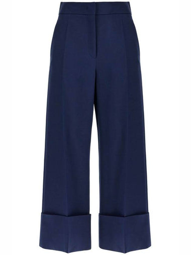 high-waisted wide leg pants in silk and wool indigo - VALENTINO - BALAAN 1