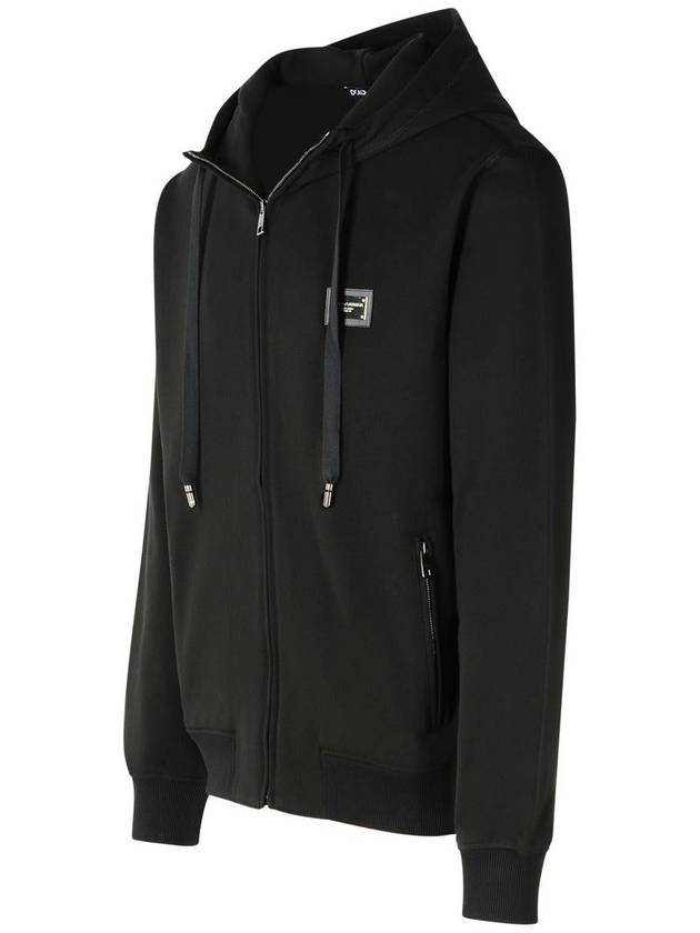 Logo Plaque Zipper Hoodie Black - DOLCE&GABBANA - BALAAN 3