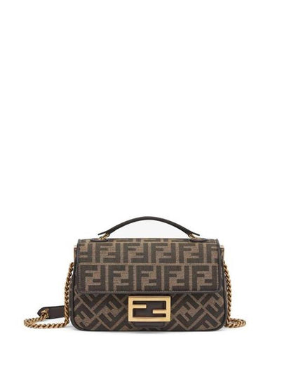 Baguette Chain FF Jacquard Medium Cross Bag Brown - FENDI - BALAAN 2