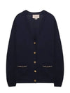 Women's Chain Embellished Cashmere Cardigan Blue - GUCCI - BALAAN 2