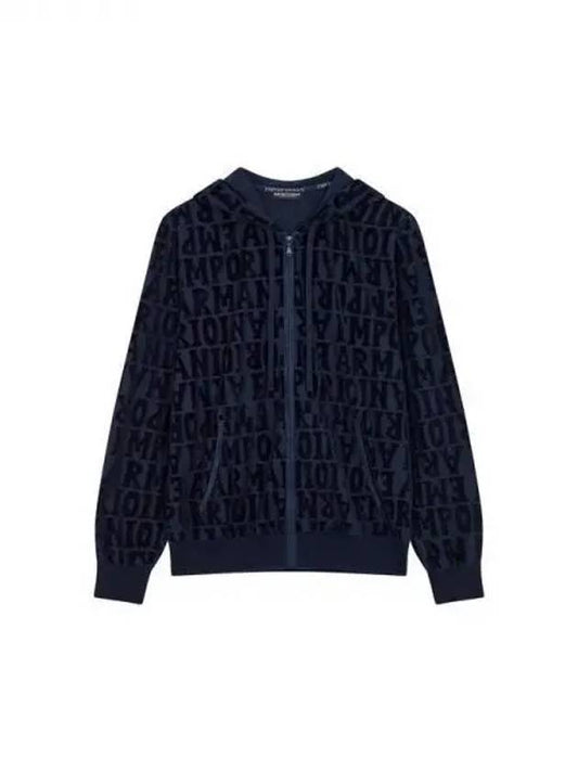 UNDERWEAR Men s Velvet Logo Pattern Hooded Zip up Navy 270057 - EMPORIO ARMANI - BALAAN 1