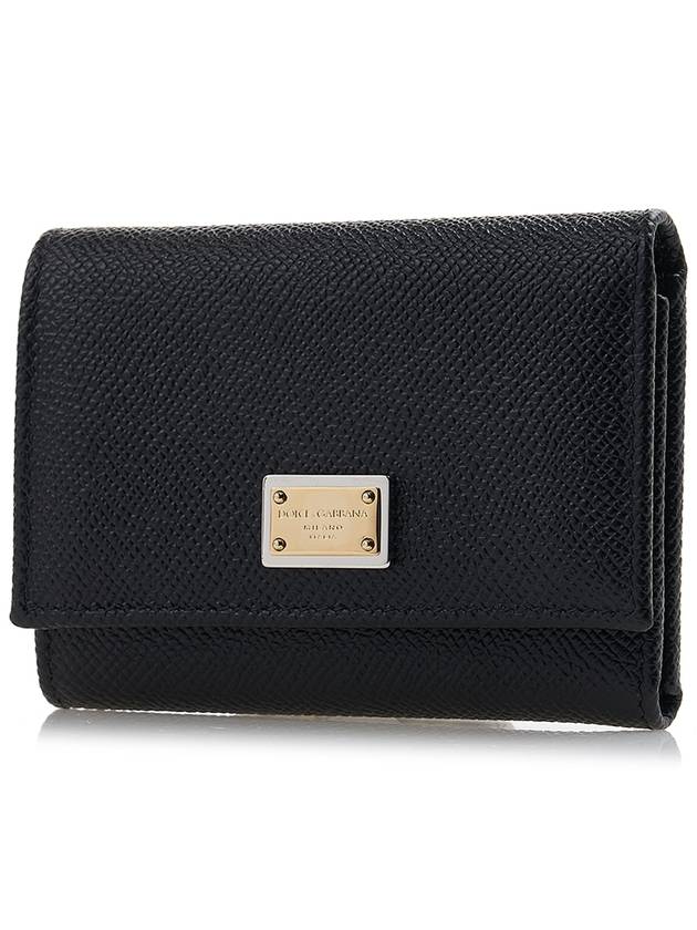 Logo Patch Dauphine Leather Half Wallet Black - DOLCE&GABBANA - BALAAN 3