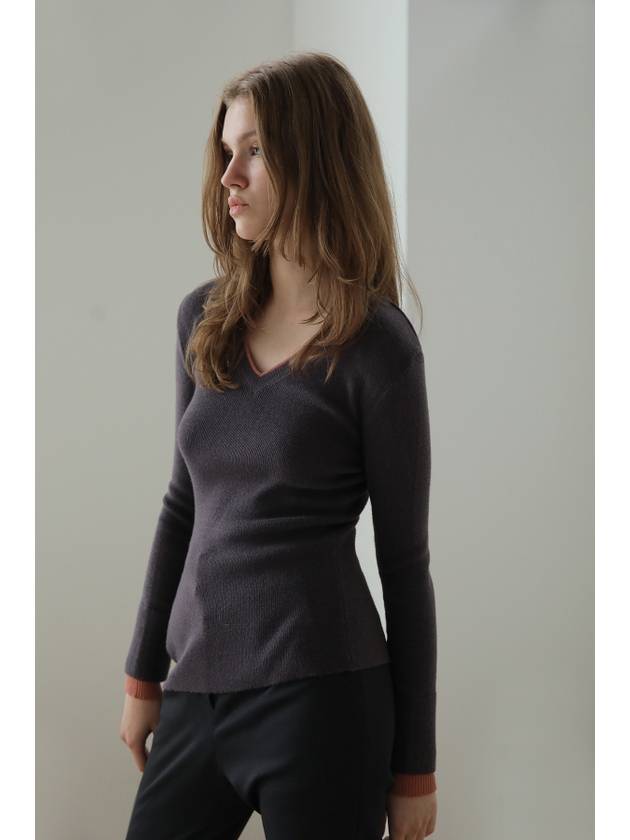 Caisienne color block V neck unbalanced knit dark gray - CAHIERS - BALAAN 1