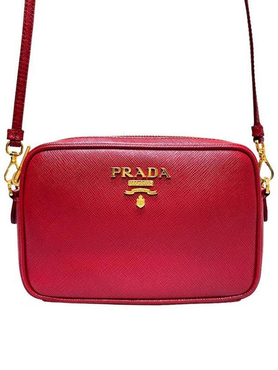 Women s 1BH036 Red Saffiano Gold Logo Mini Cross Bag - PRADA - BALAAN 2