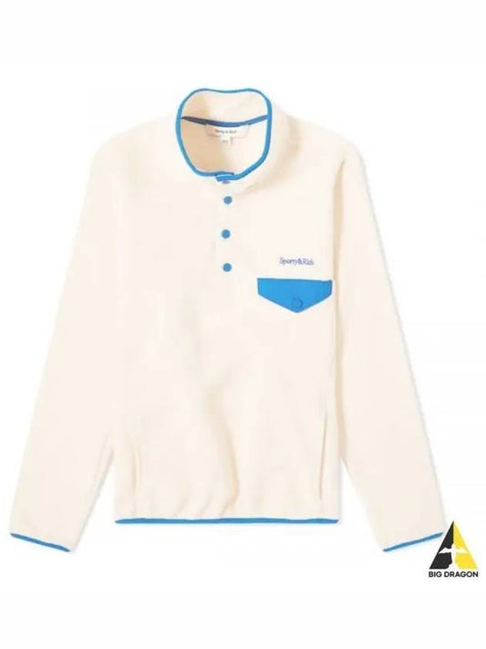 Serif Logo Buttoned Polar Cotton Sweatshirt Cream Ocean - SPORTY & RICH - BALAAN 2