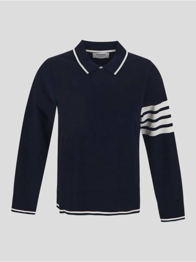 Women's Tipping Jersey Viscose Polo Shirt Navy - THOM BROWNE - BALAAN 4