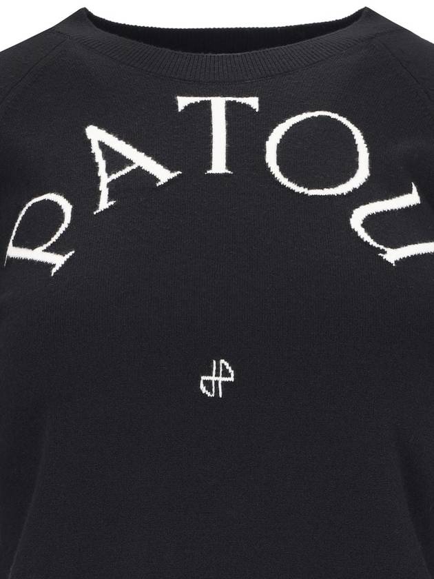 Embroidered Logo Wool Knit Top Black - PATOU - BALAAN 5