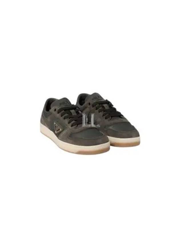 Enamel Triangle Suede Low Top Sneakers Grey - PRADA - BALAAN 2