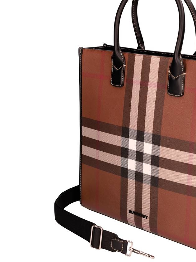 ExaGGerated Check Slim Vertical Denny Tote Bag Dark Birch Brown - BURBERRY - BALAAN 4