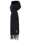 Small Heart Logo Wool Scarf Black - AMI - BALAAN 2