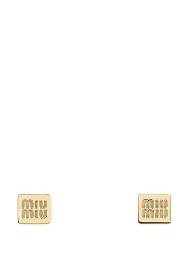 Logo Square Metal Earrings Gold - MIU MIU - BALAAN 1