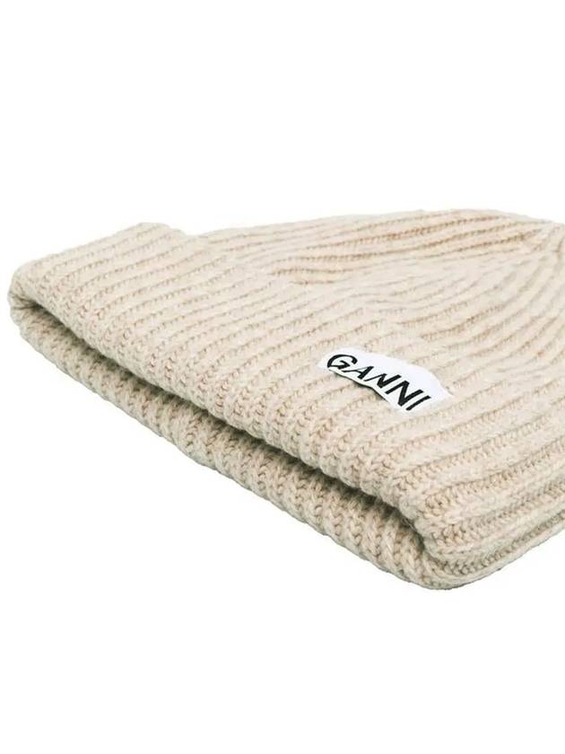 Logo Patch Knit Beanie Sand - GANNI - BALAAN 5