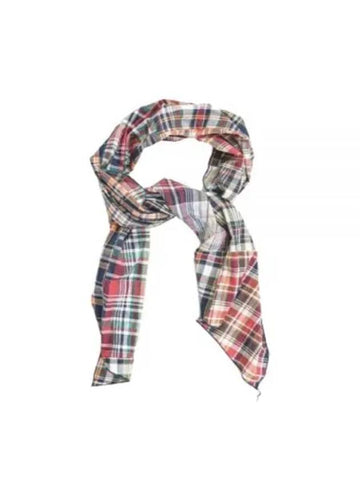 24 Long Scarf B Navy Square Patchwork Madras 24S1H001 OR382 SW014 - ENGINEERED GARMENTS - BALAAN 1