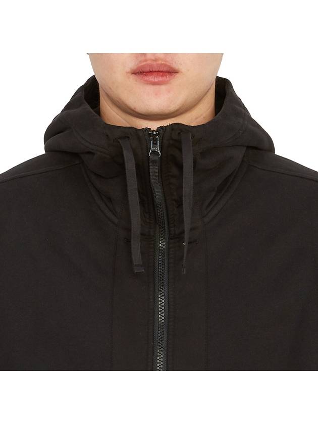 Brushed Cotton Fleece Garment Dyed Hooded Zip Up Black - STONE ISLAND - BALAAN 8