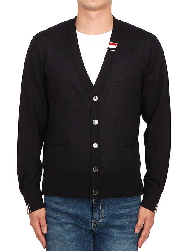 Men's Jersey Stitch V-Neck Cardigan Navy - THOM BROWNE - BALAAN 5