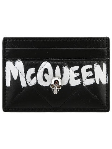 Silver Skull White Graffiti Logo Card Wallet Black - ALEXANDER MCQUEEN - BALAAN 1