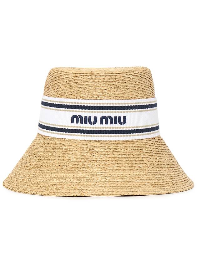 Logo Rafia Bucket Hat Beige - MIU MIU - BALAAN 3