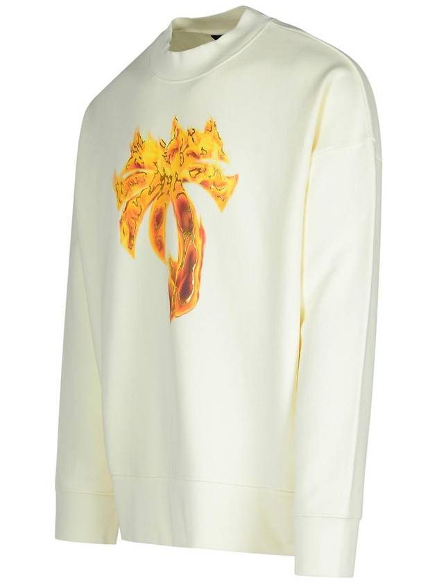 Palm Angels Burning Crew Neck Sweatshirt Off White - PALM ANGELS - BALAAN 3