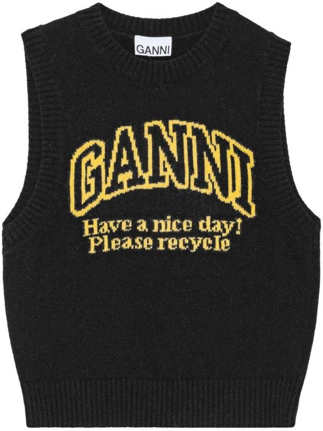 Intarsia Graphic Crewneck Vest Black - GANNI - BALAAN 1