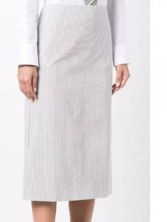 Women's Seersucker Lowride Mid-calf Pencil Skirt Medium Gray - THOM BROWNE - BALAAN.
