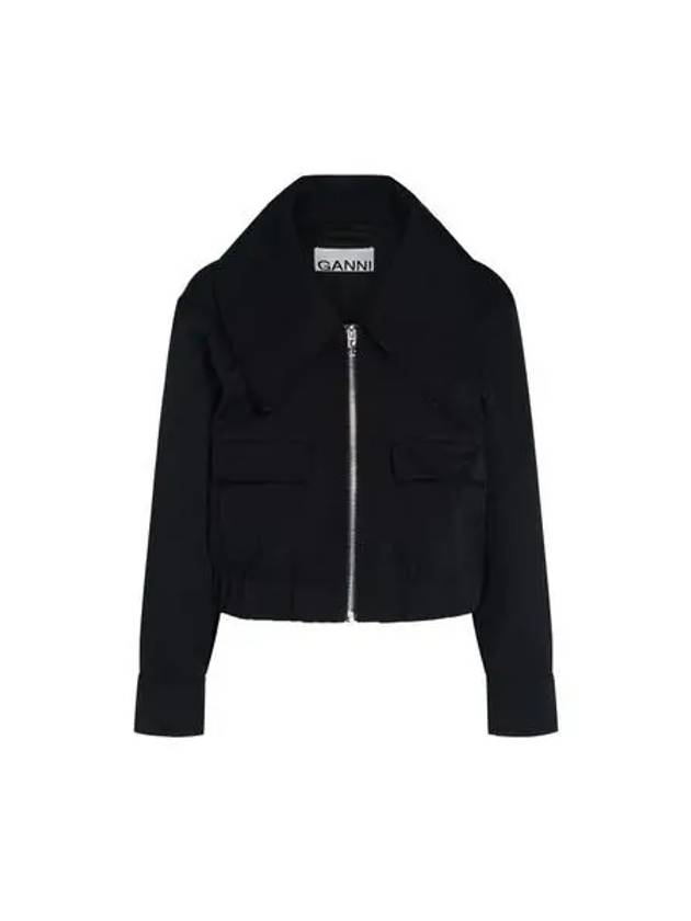 Women's Heavy Twill Wide Collar Zip-Up Jacket Black - GANNI - BALAAN 2