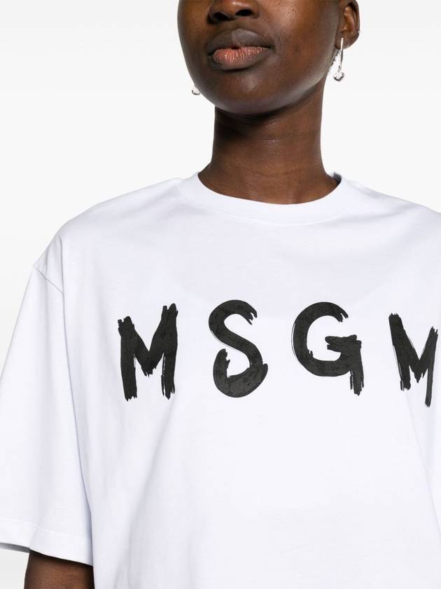 Logo Print Crop Cotton Short Sleeved T-shirt White - MSGM - BALAAN 4